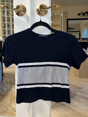 Brandy Melville Navy Striped Cropped Tee
